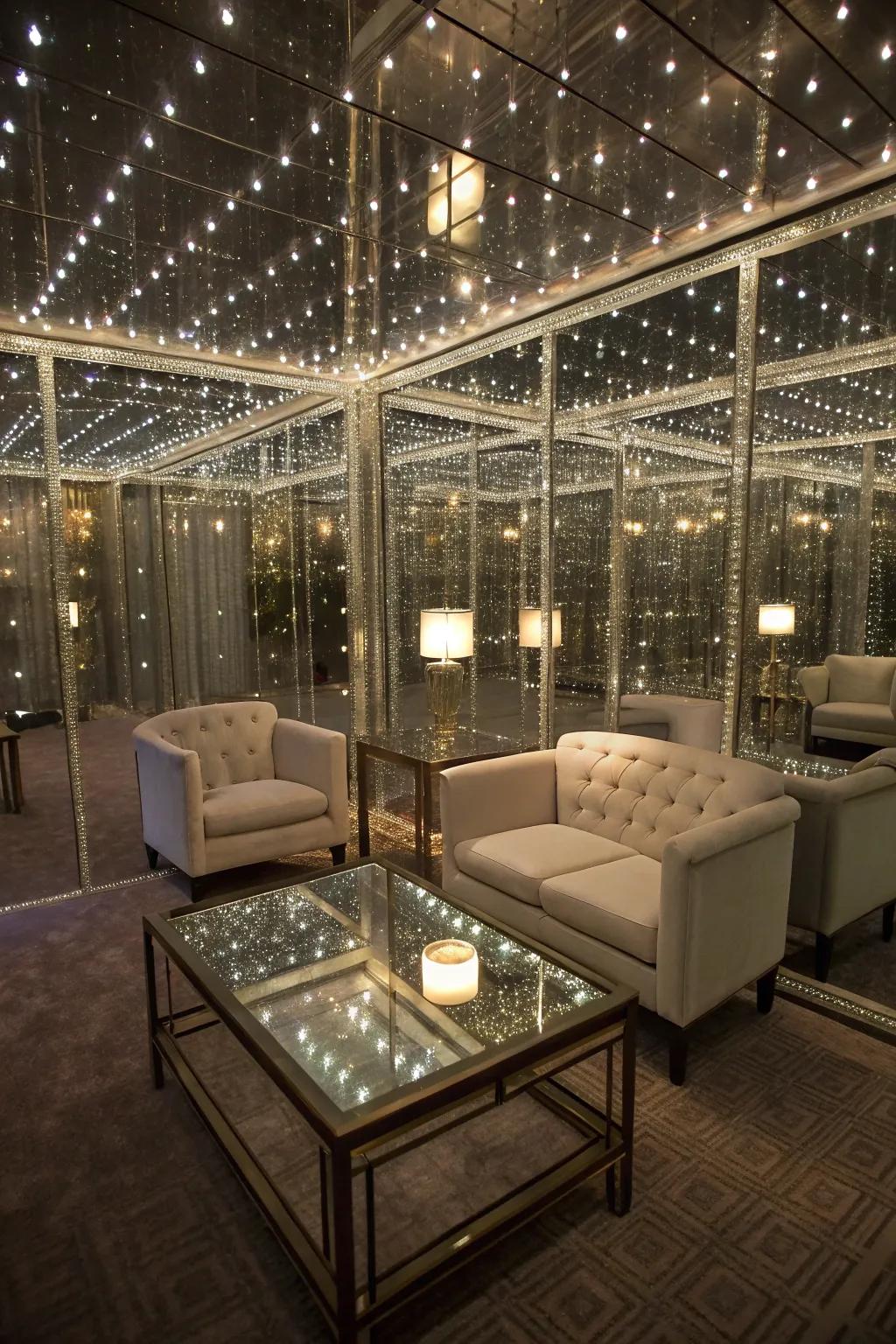 Reflective facades conjure an illusion of space.