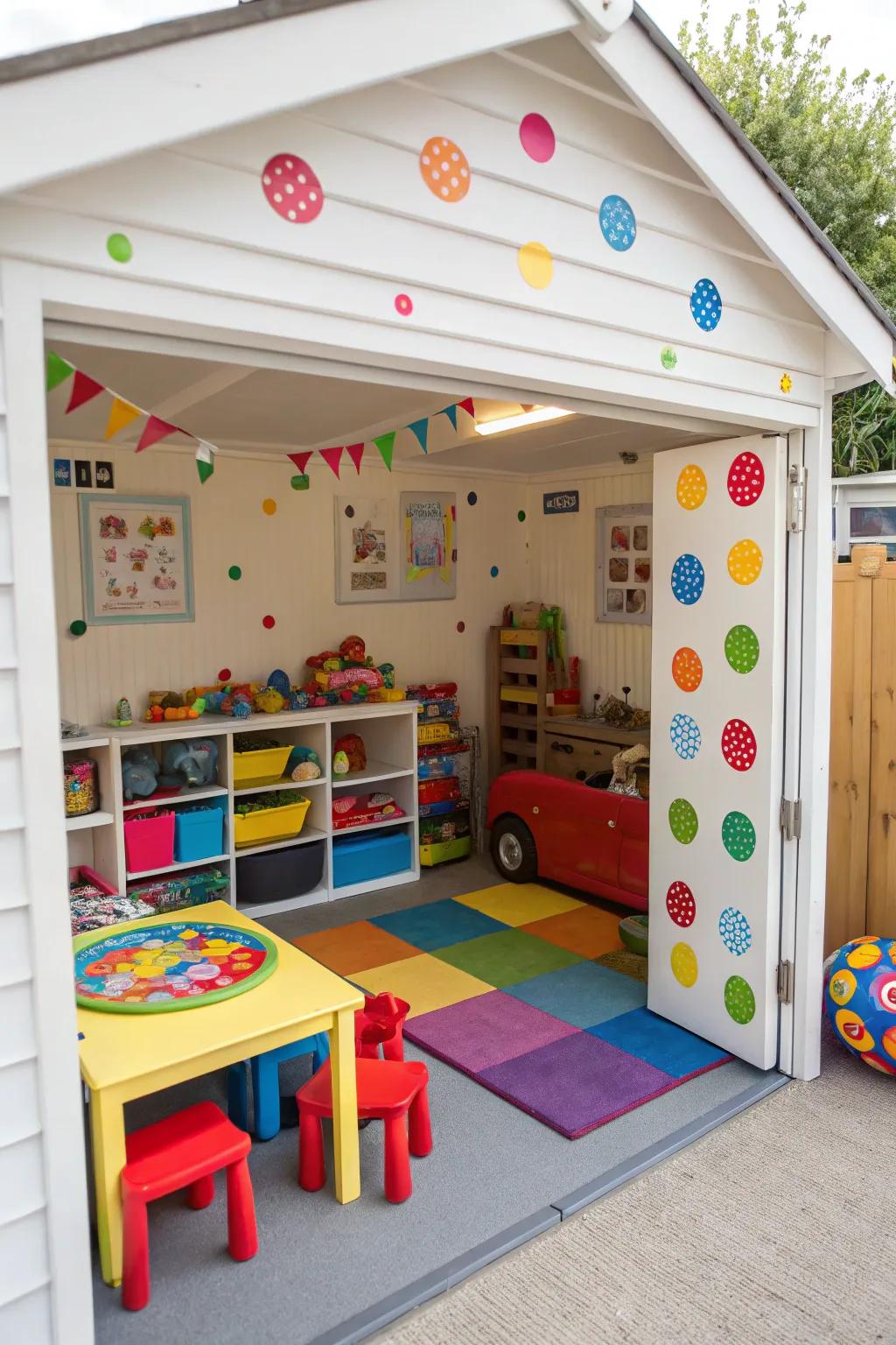 A small garage becomes a playful paradise for kids.