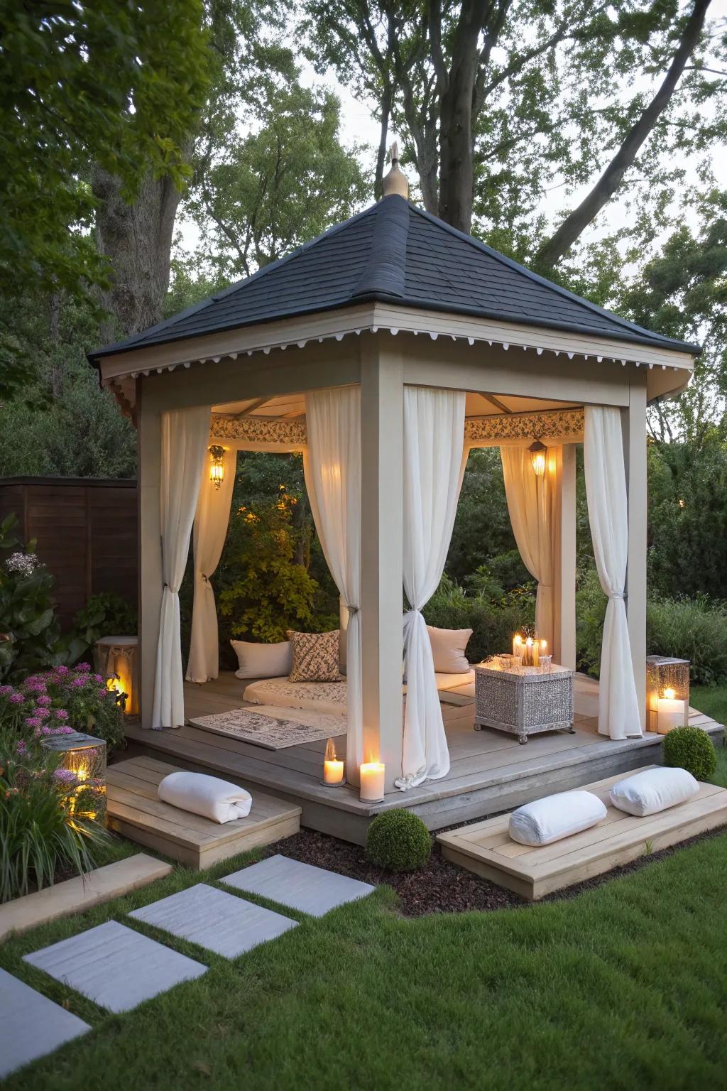 Find tranquility in a gazebo meditation space.