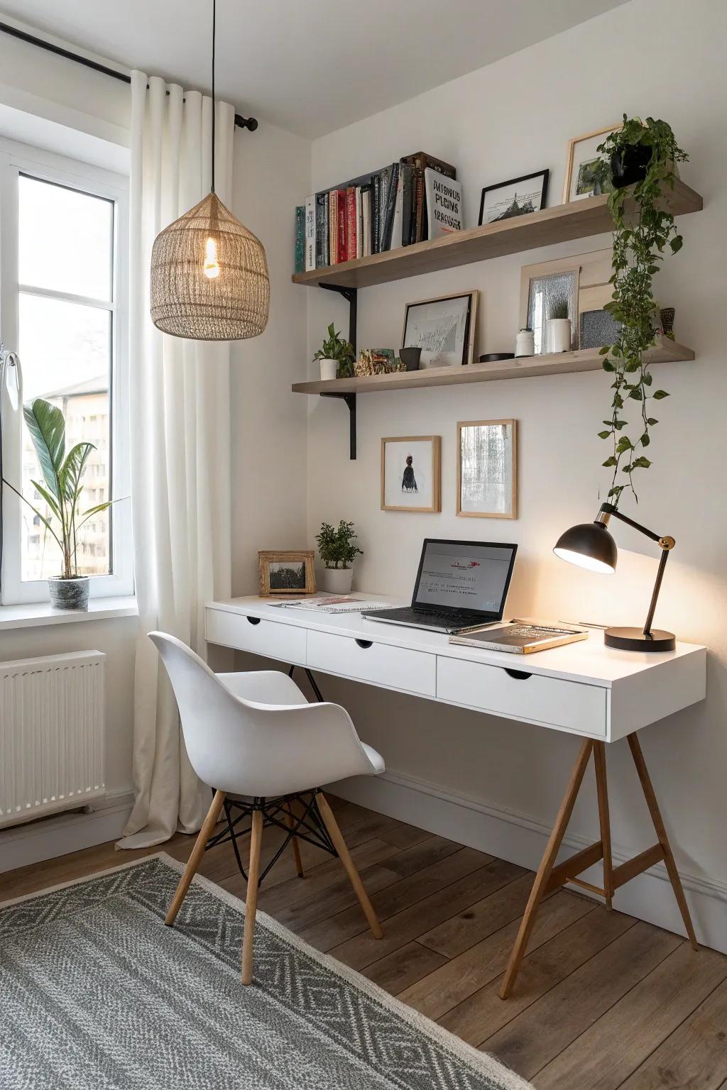 Wall-mounted desks free up floor space while remaining useful.