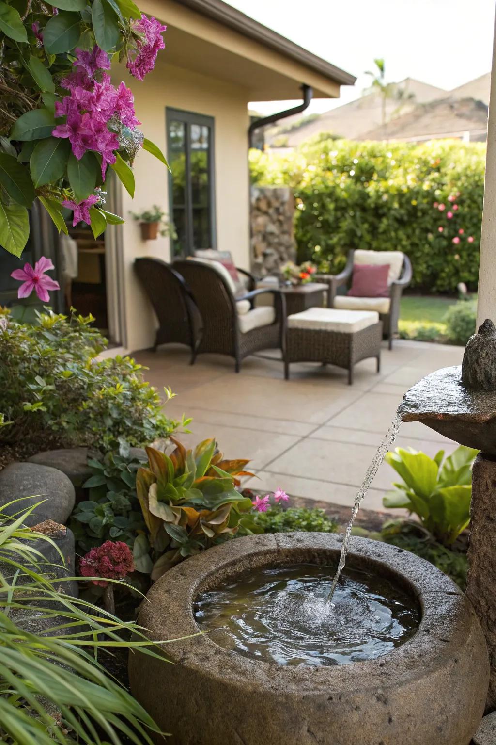 Elevate relaxation with a calming aquatic feature on your lanai.
