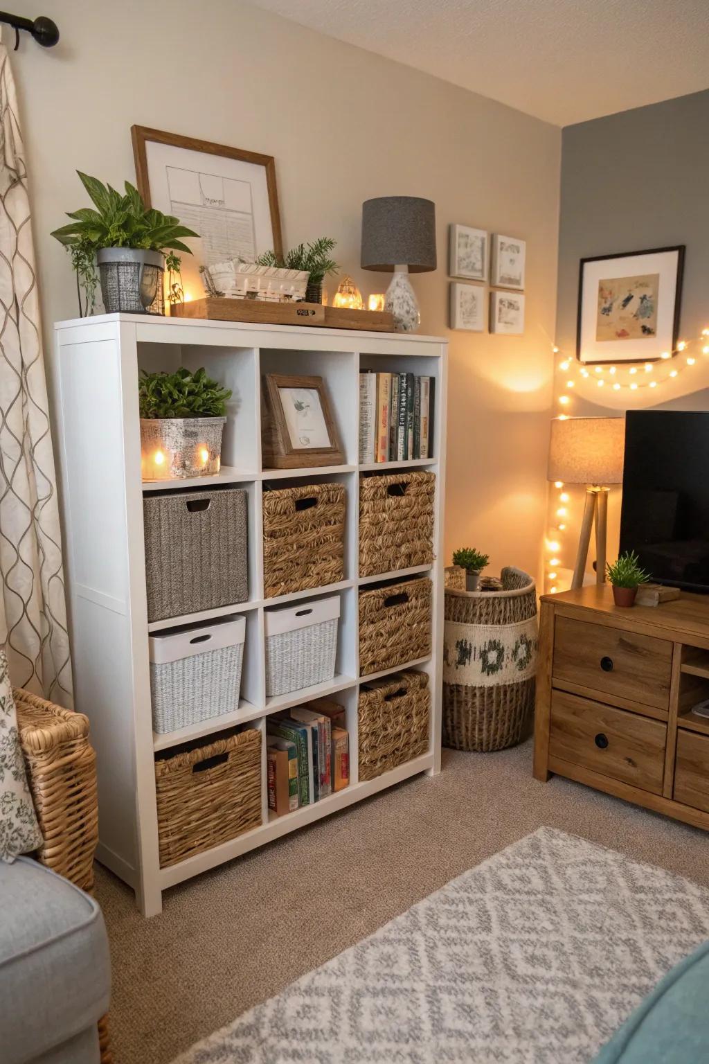 Decor with multiple uses maintains a stylish and orderly space.