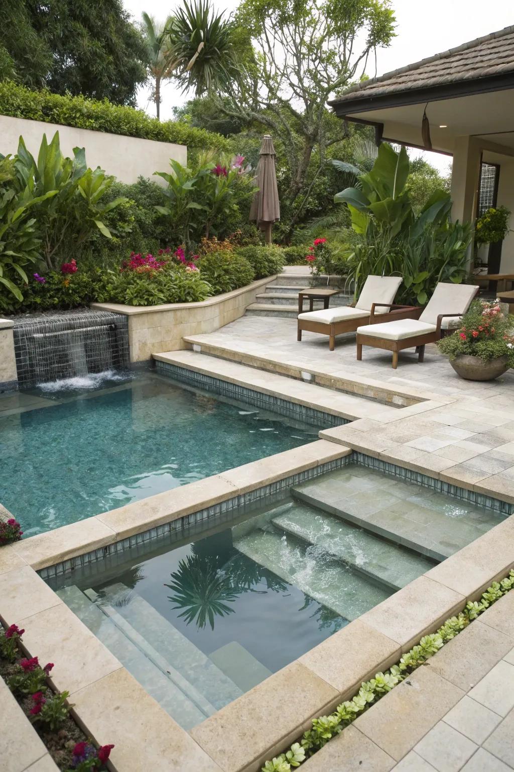 Multi-level design providing varied pool experiences.