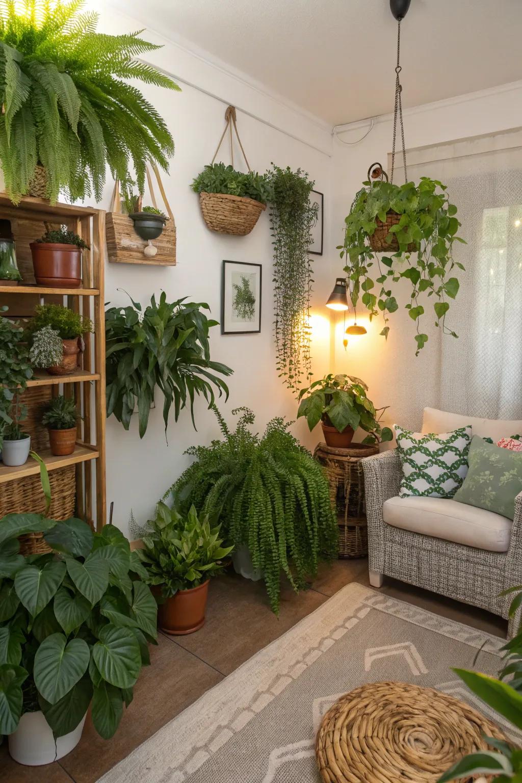 Green elements bring life and serenity.