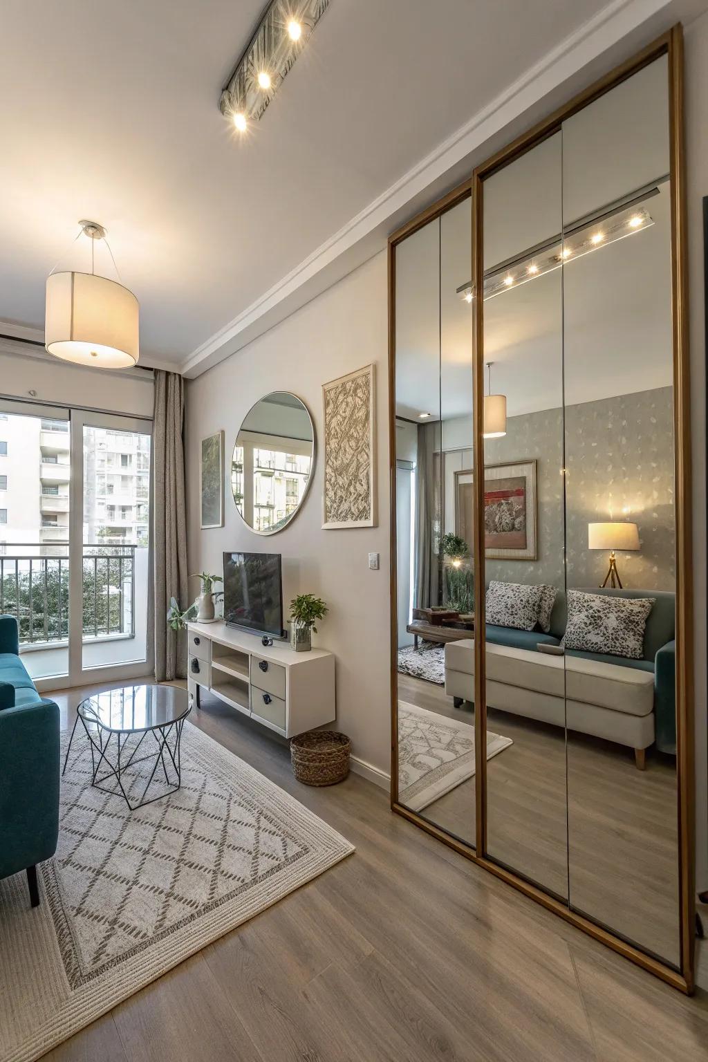 Mirrors and glass can effectively create the illusion of space.