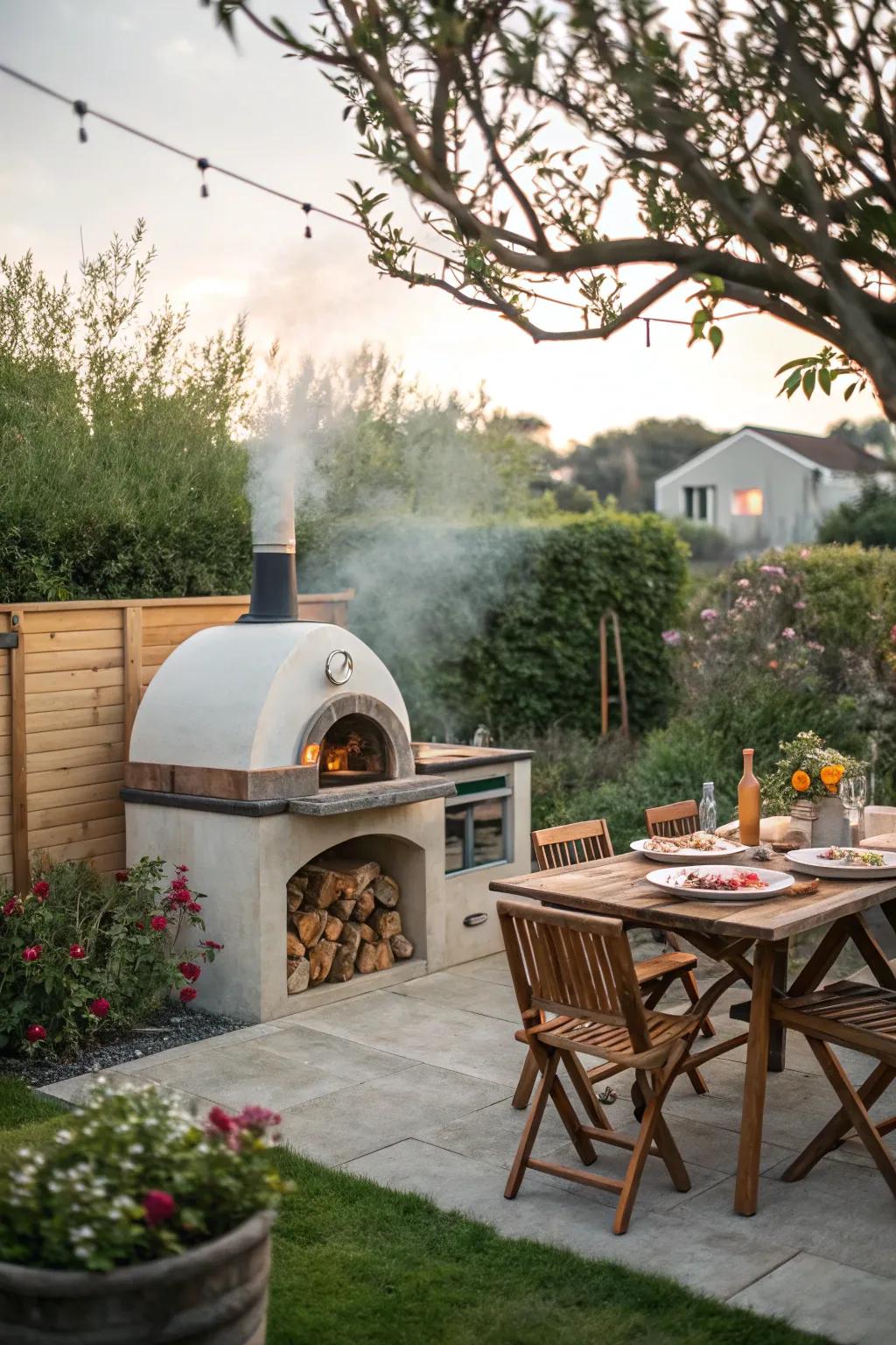 A miniature pizza oven brings joy to your open-air cooking area.