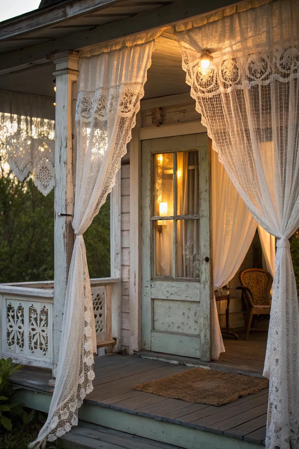 Vintage fabrics bring timeless romantic charm to your porch.