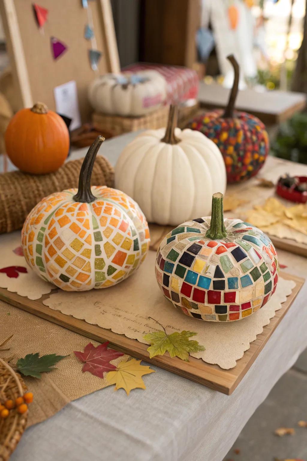 Tessellated pumpkins present a tactile, artistic flair to fall staging.