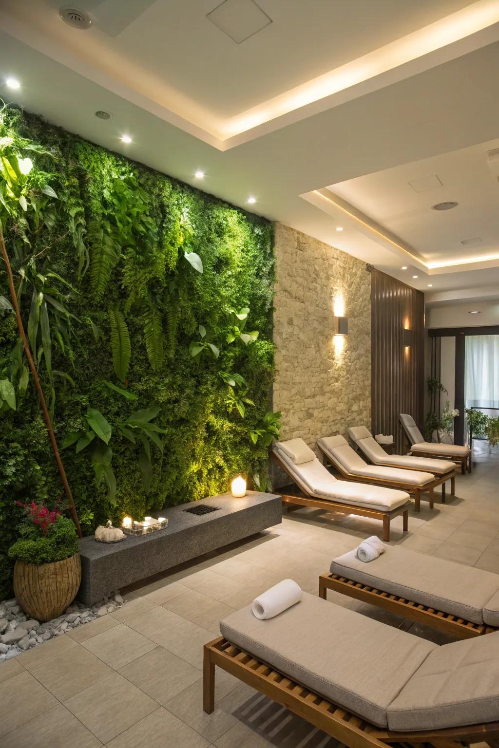 Living wall bringing nature into a spa space