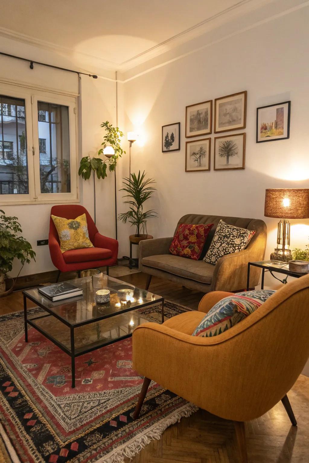 Eclectic combinations create cozy appeal.