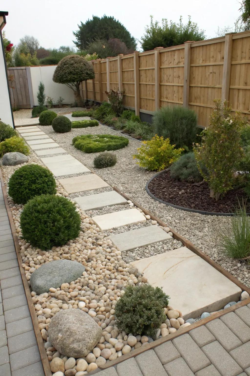 A diminutive-servicing garden showcasing a pristine rock and gravel layout.