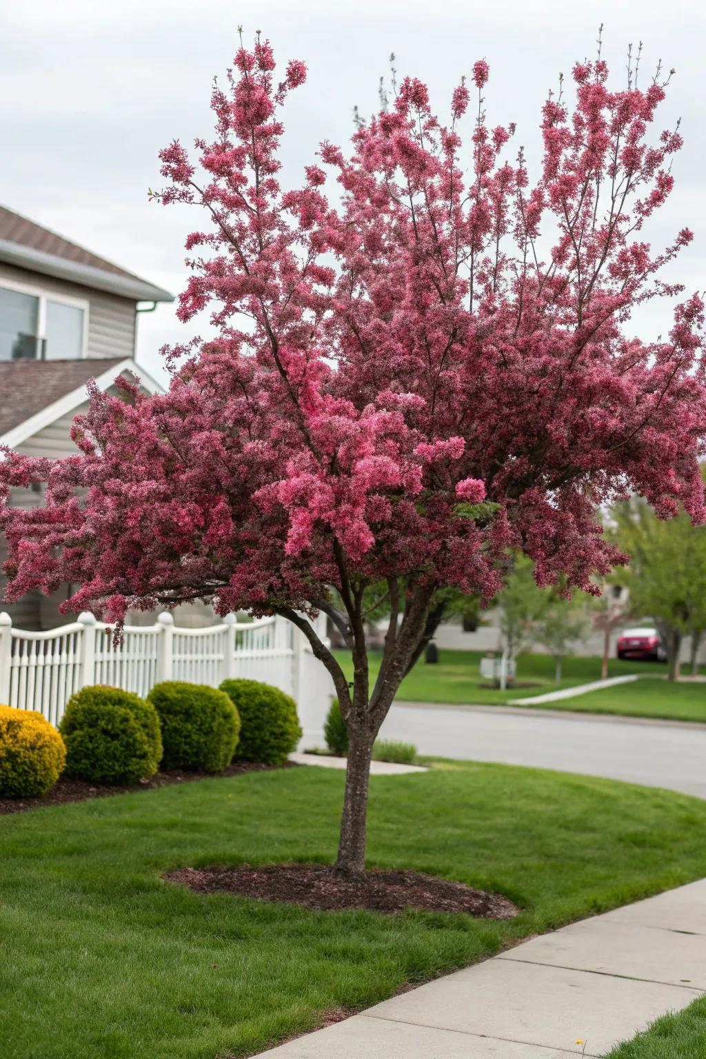 Swordsman flowering apple tree adding vibrant spring colors.