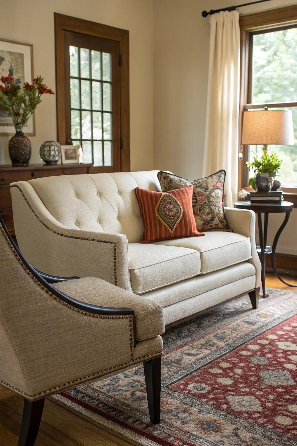 A traditional-modern blend crafts an eternal yet fresh aesthetic.