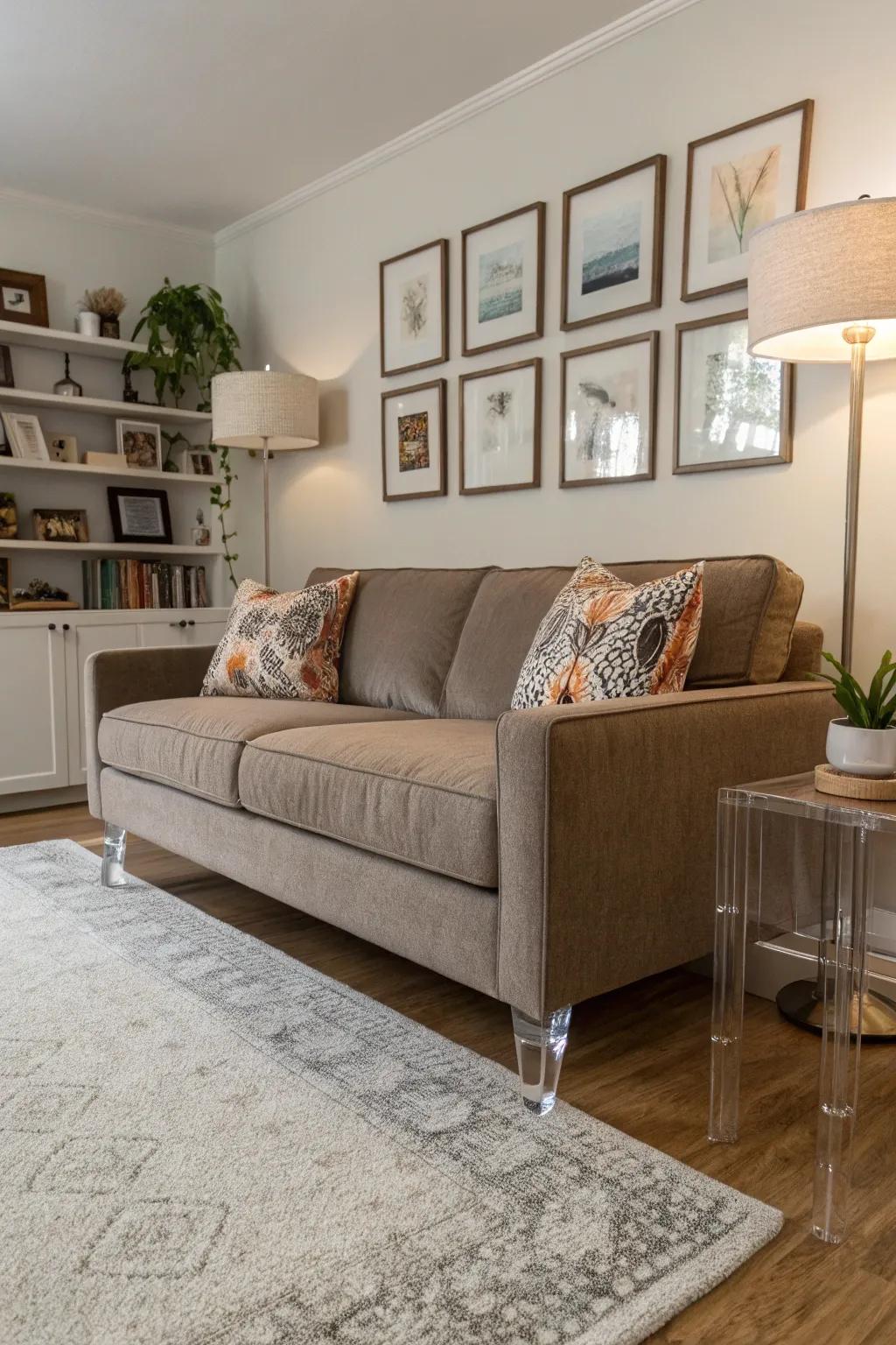 Transparent furniture creates the illusion of added space in a small living area.
