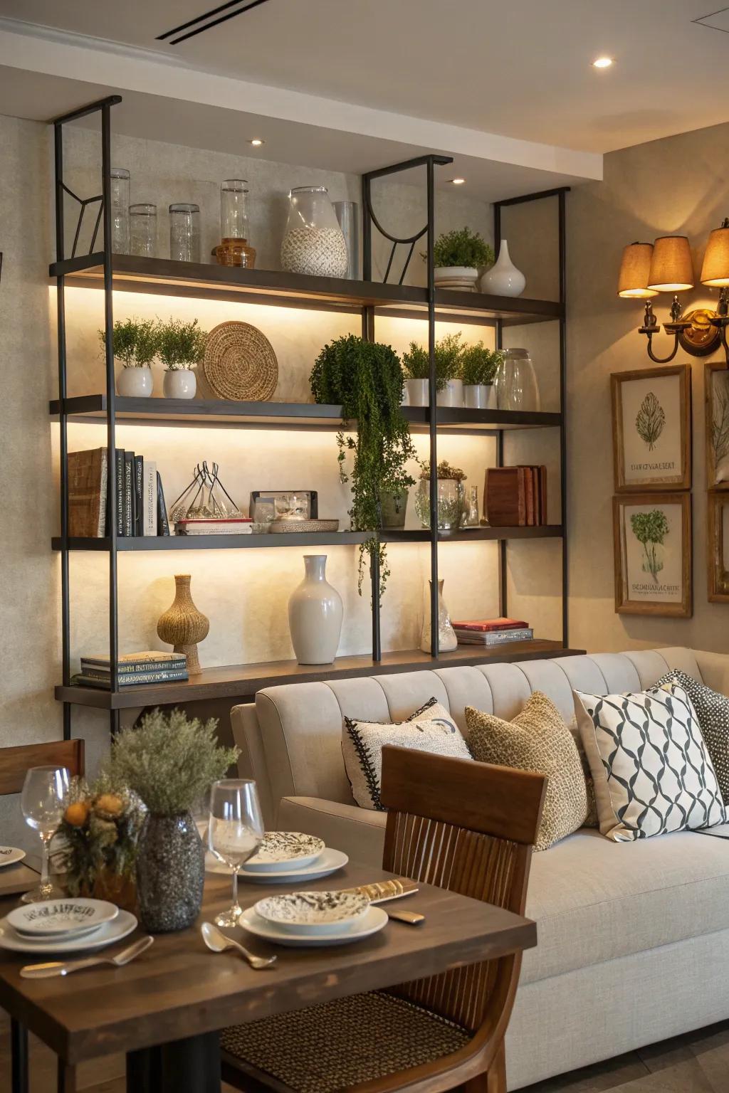 Optimize storage using elegant shelves.