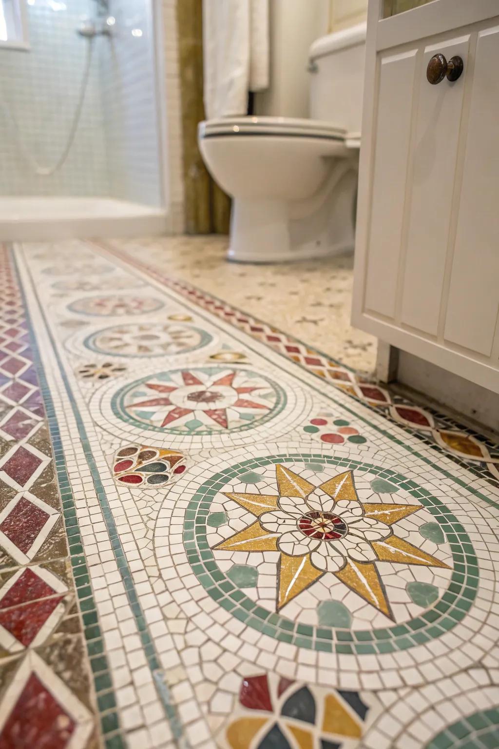 Mosaic squares fashion an artistic and intricate visual story.