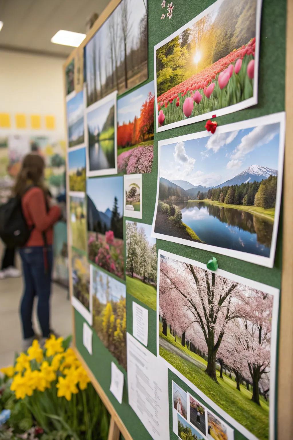 A photo canvas bulletin board showcasing beautiful spring nature scenes.