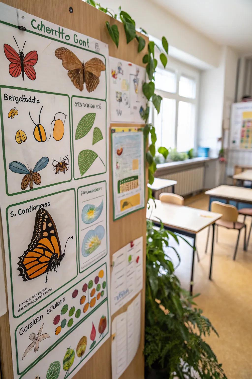 Nature's transformations unfold on a board dedicated to the butterfly's tale.