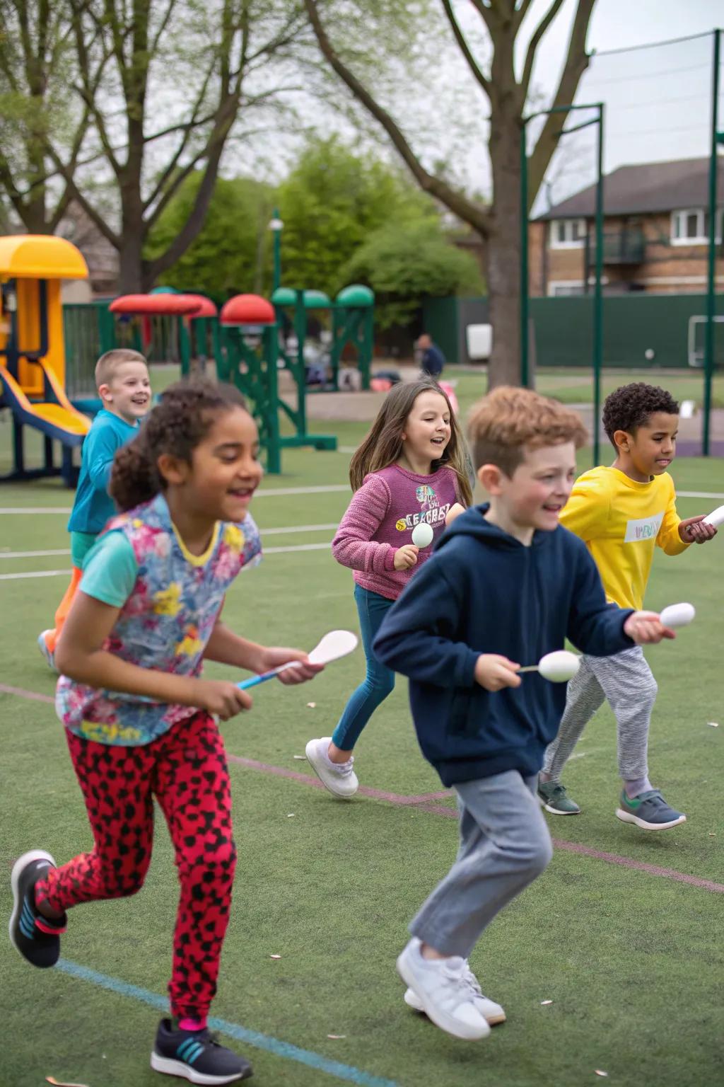 Classic enjoyment using an egg and spoon passing game