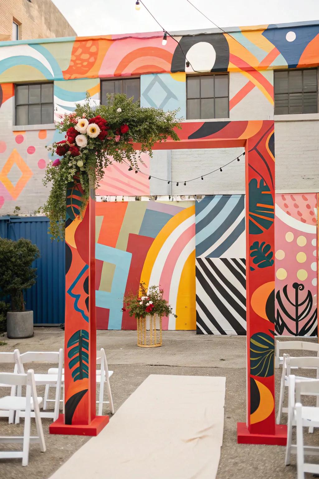 An artistic square arch featuring bold, creative elements.
