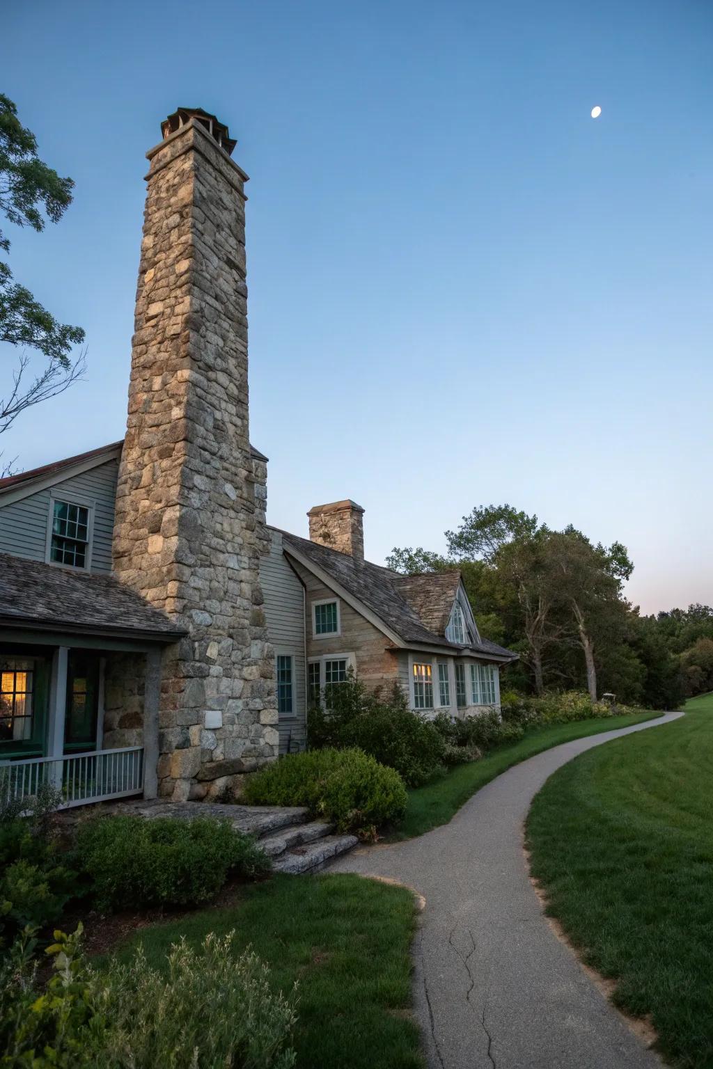 A stacked rock stack adds timeless charm to this home.