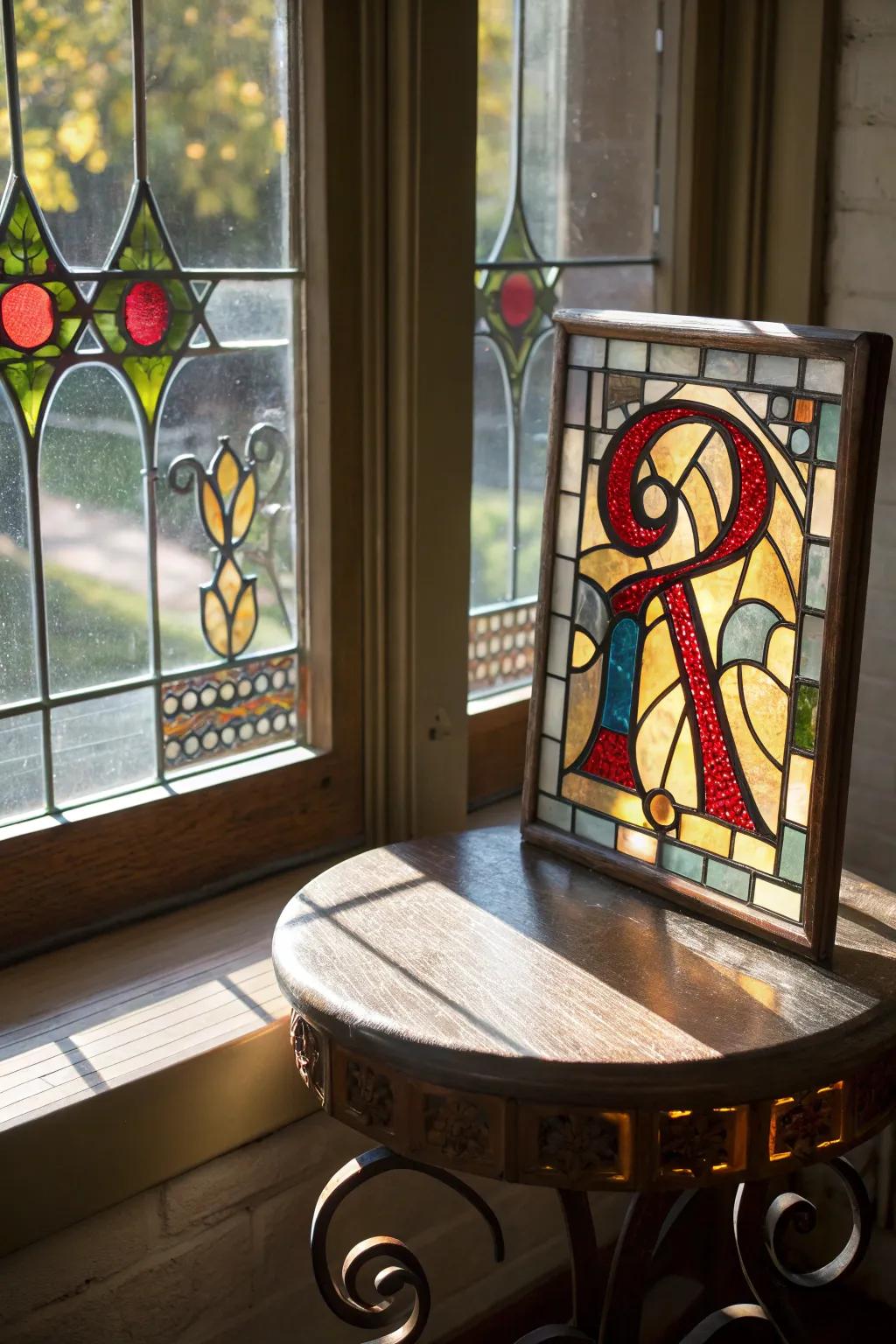 Personalized stained glass monograms add a singular sensation to household decorations.