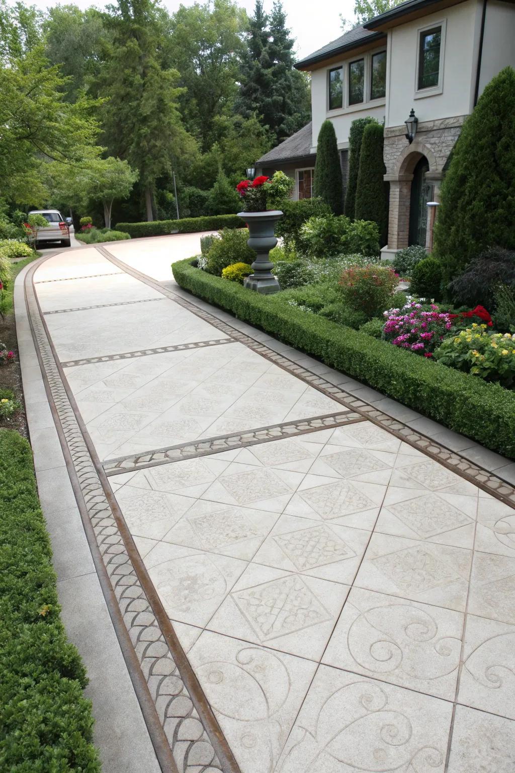 Contrasting boundaries append a polished touch to this driveway.
