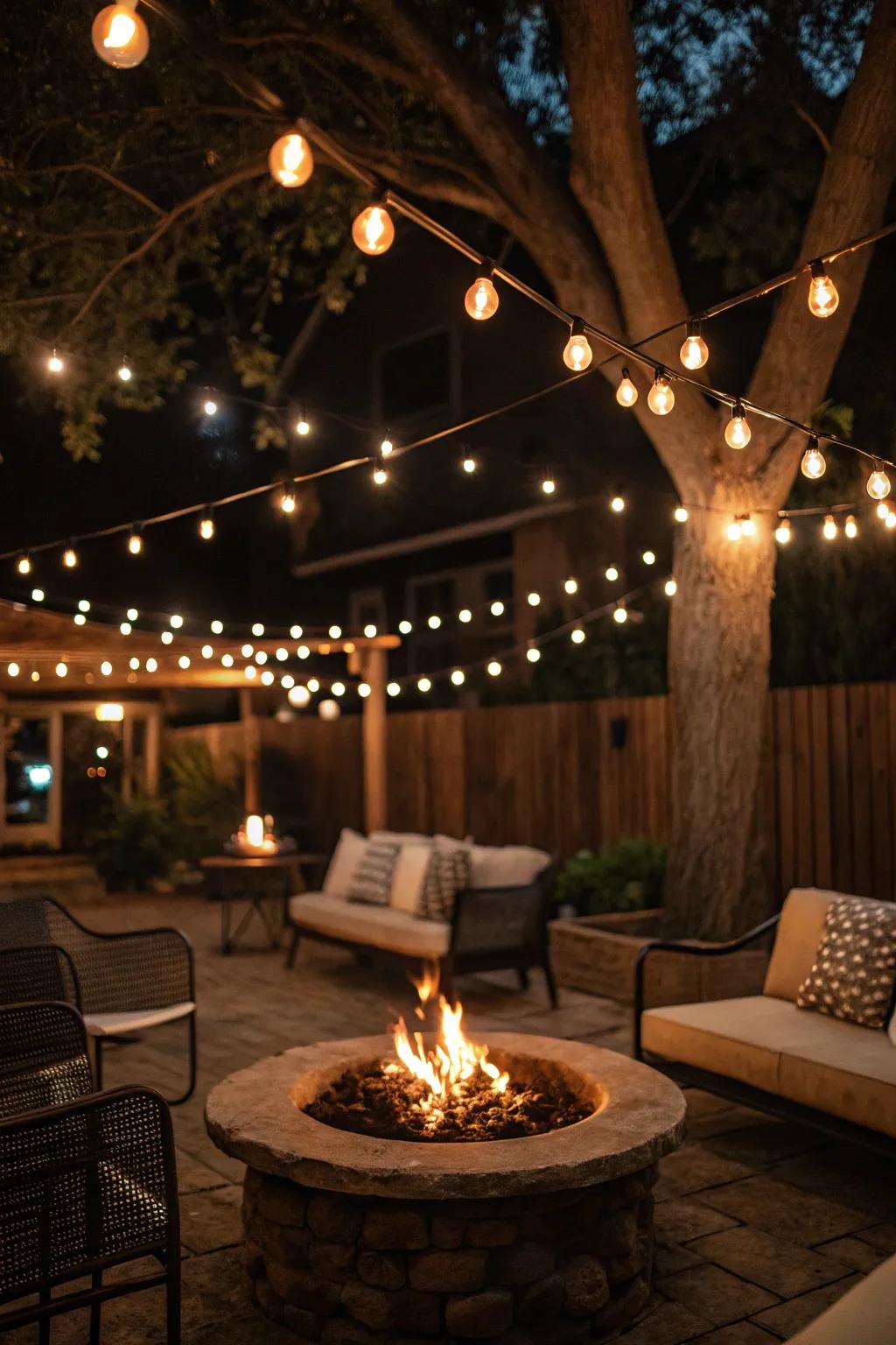 Bistro-style twinkle garlands introduce a lively ambiance.