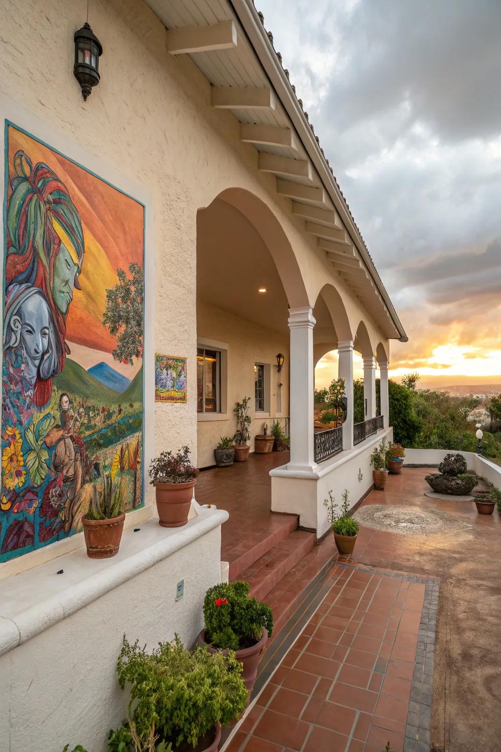 Outdoor art adds bursts of color and individuality to this porch.