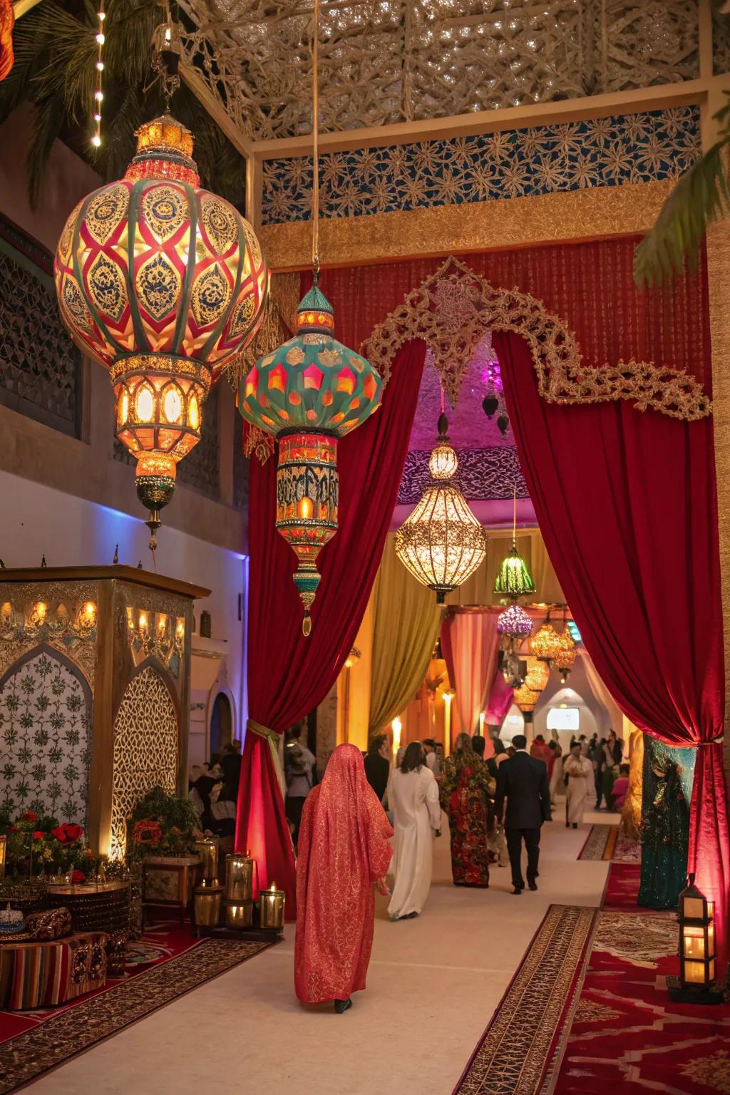 A mystical Arabian night featuring exotic ornamentation and vibrant ambiance.