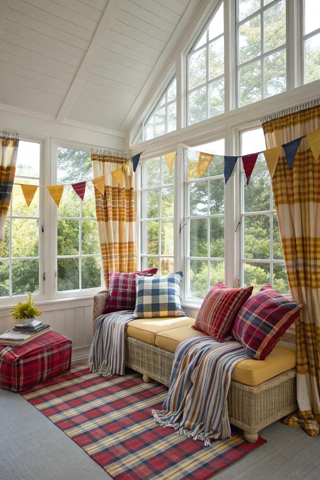 Patterns add playful character to your sunroom decor.