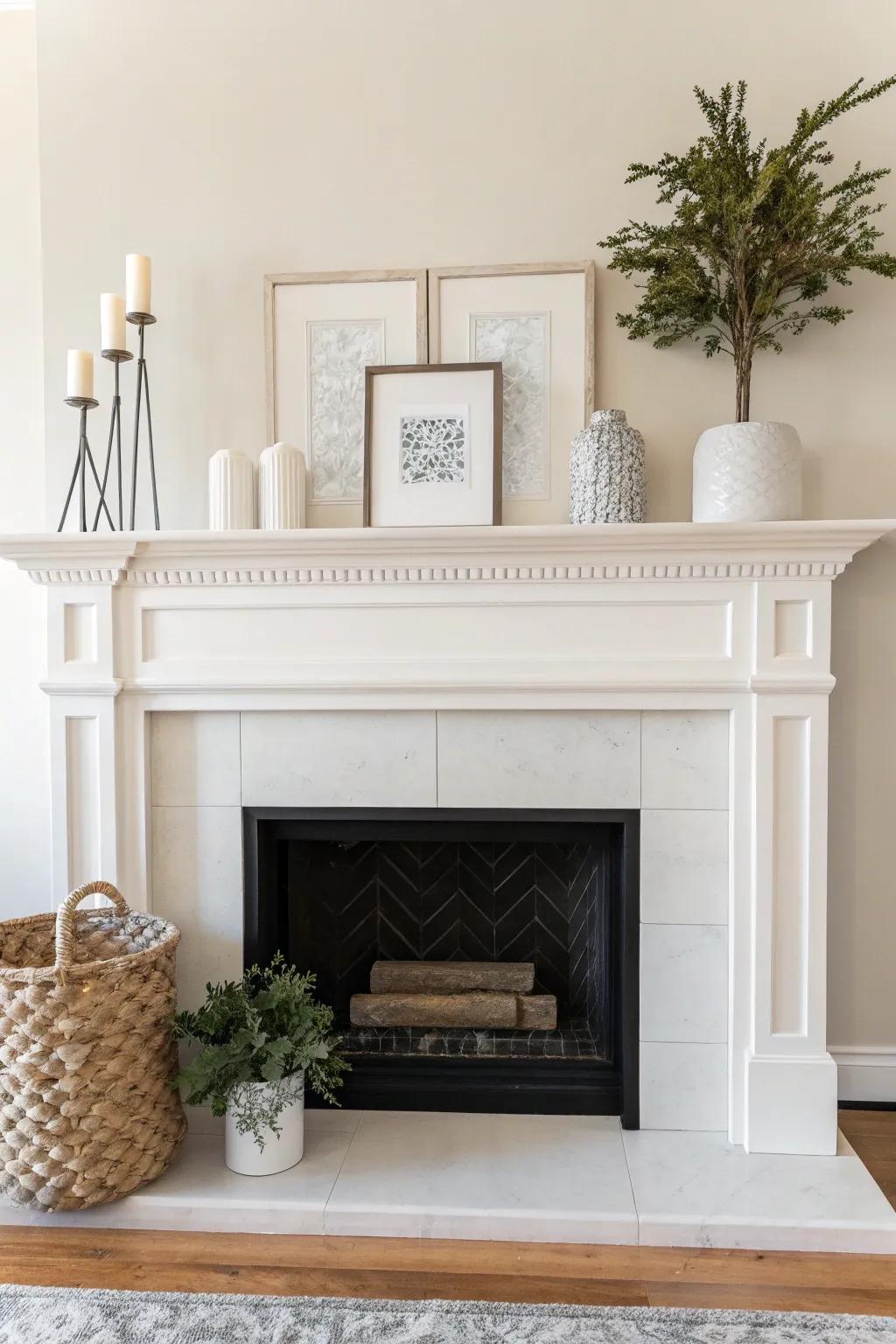 A high mantel featuring minimalist decor for a clean and serene aesthetic.