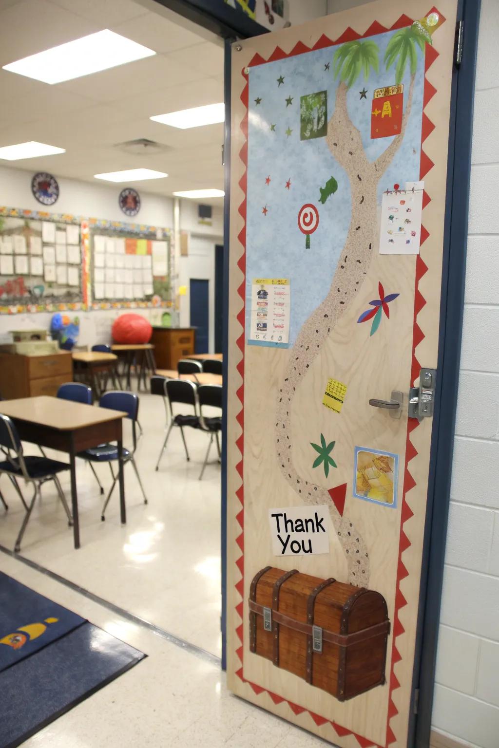 Embark on an adventure of gratitude with a treasure chart-themed door.