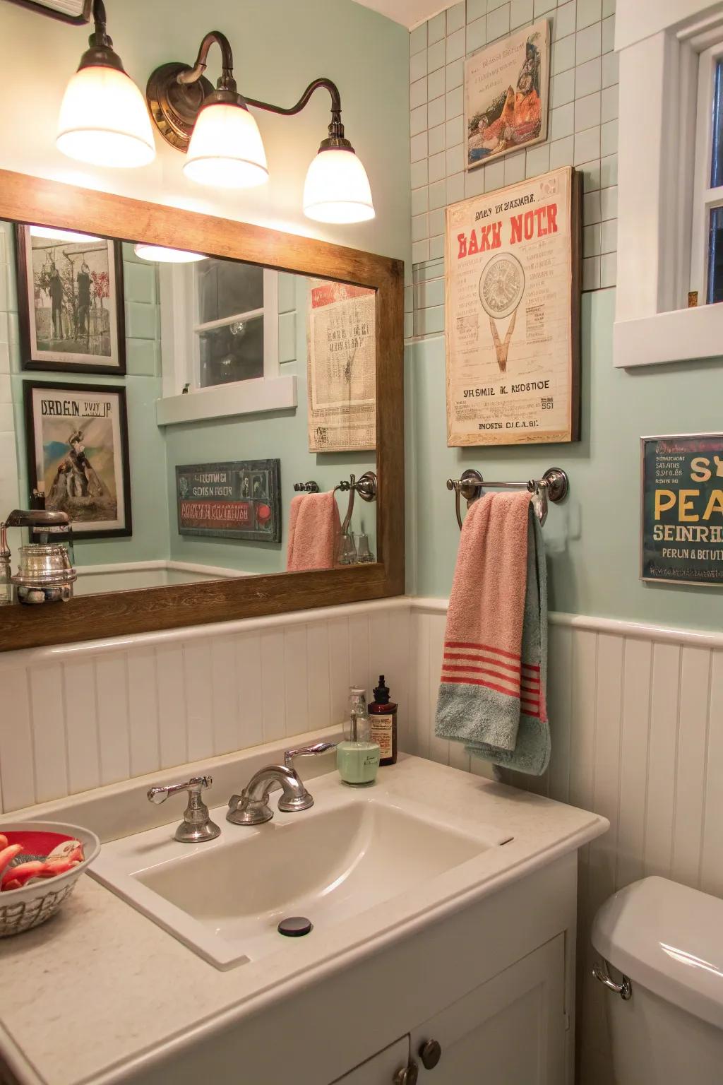 Retro touches add character to a modern bathroom.
