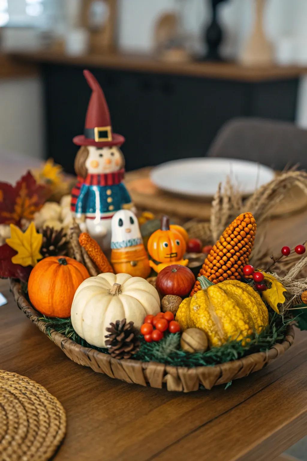 Playful items introduce a surprising twist to your centerpiece.