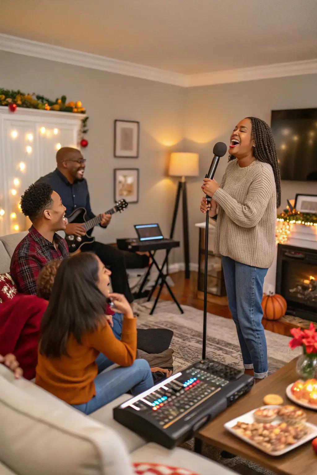 Singing and laughter at the Thanksgiving Sing-Along Bash.