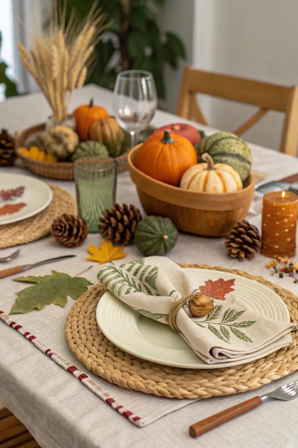 Sustainable decor contributes an eco-friendly touch to your Thanksgiving table.