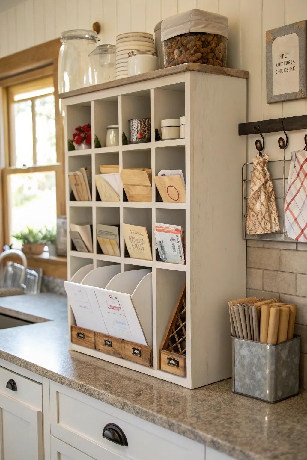 A practical mail center designed to keep your papers organized.