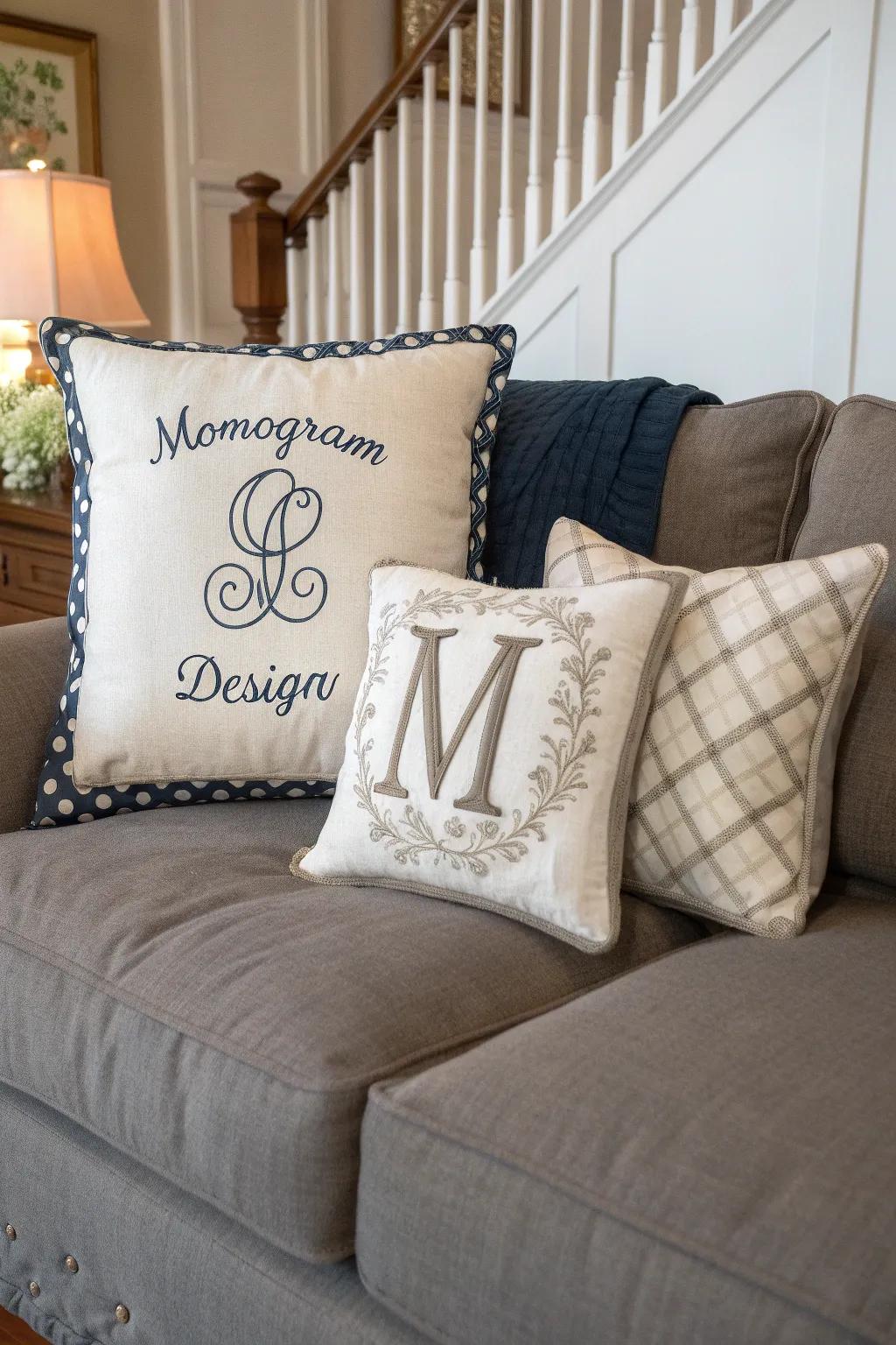 Personalized pillows adding a unique and heartfelt touch to the décor.