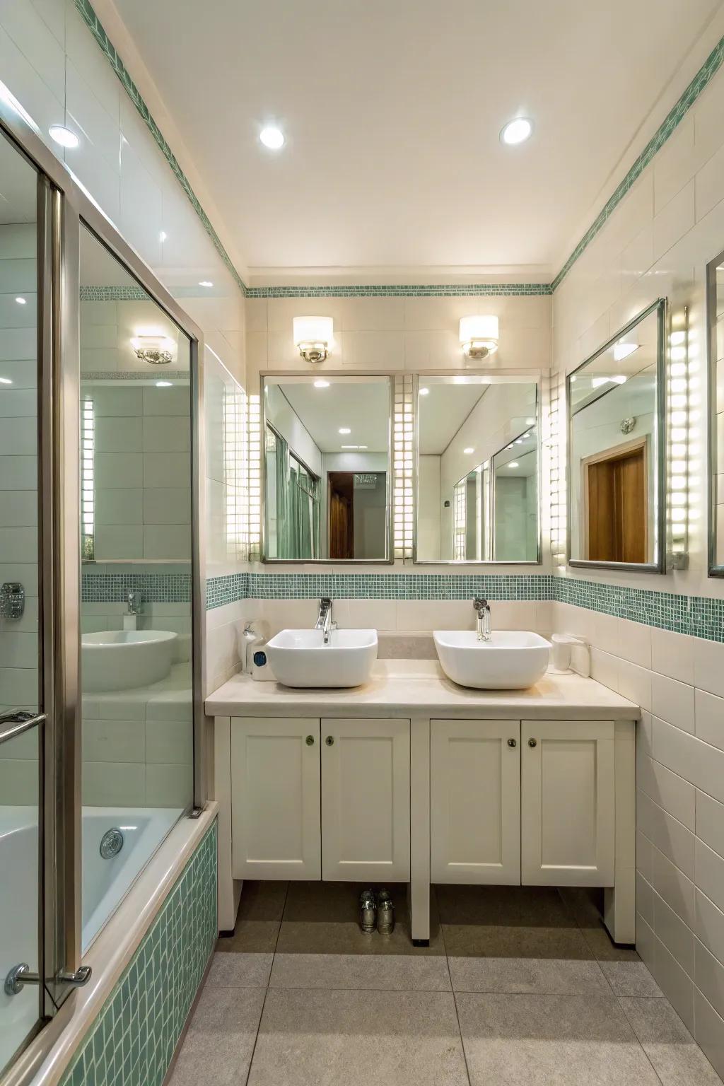Mirrors make the bathroom feel bigger and brighter.