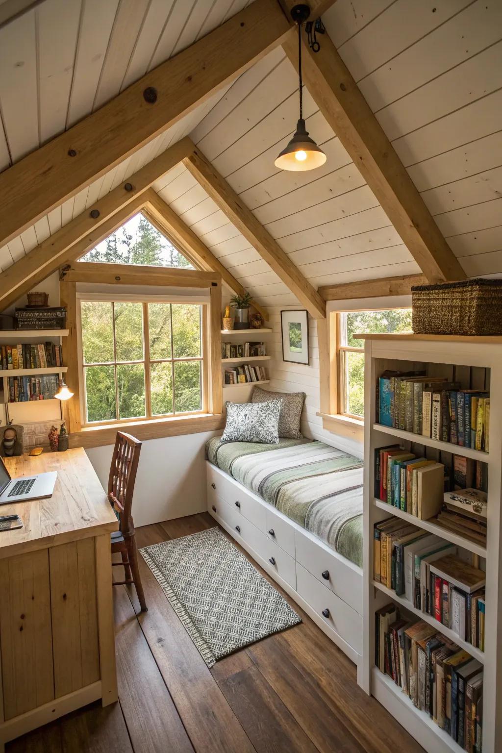 Roof windows append charm and luminescence to lofted precincts.