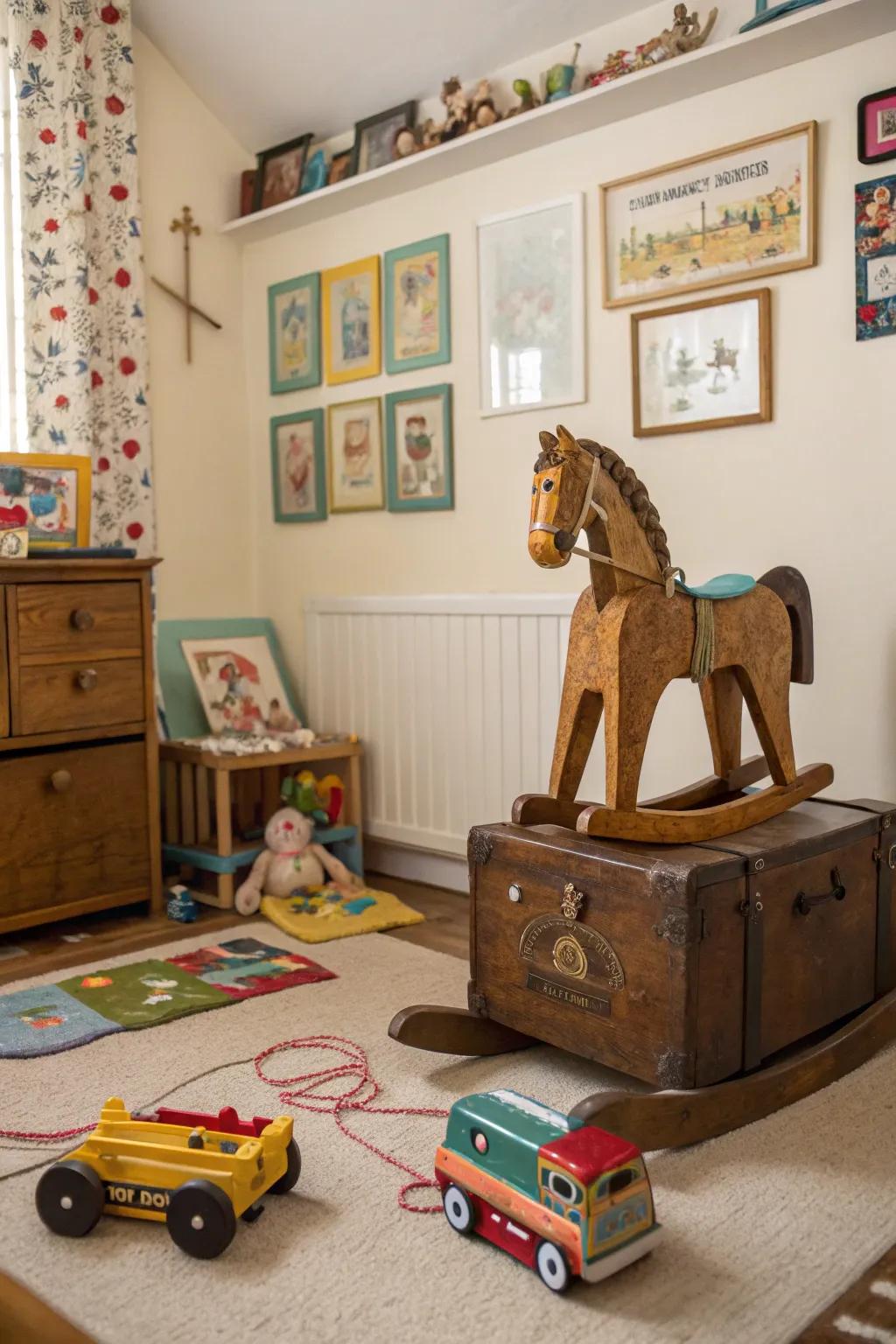Secondhand items bring unique charm to the room.