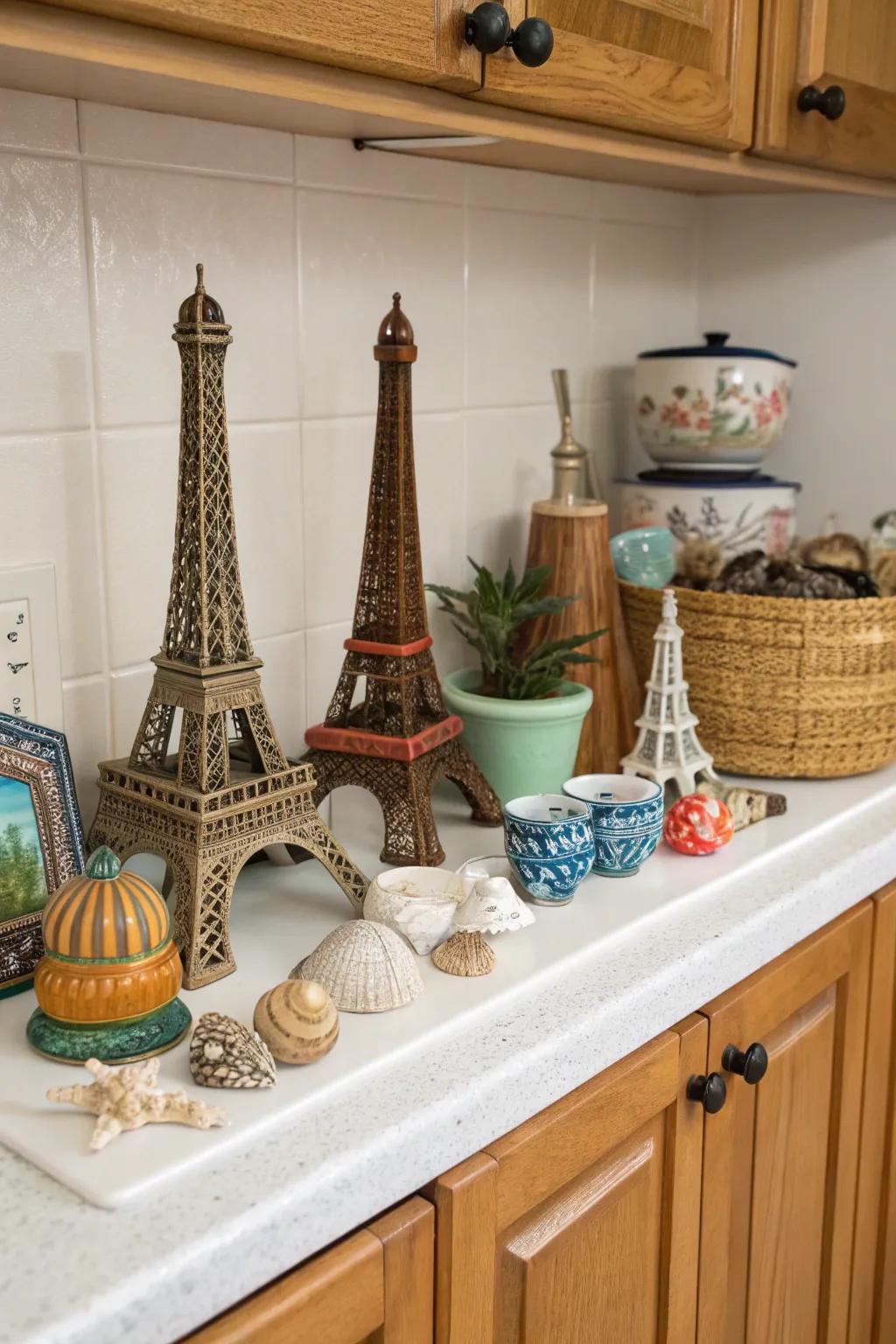 Convey your narrative through global treasures showcased above your cabinets.