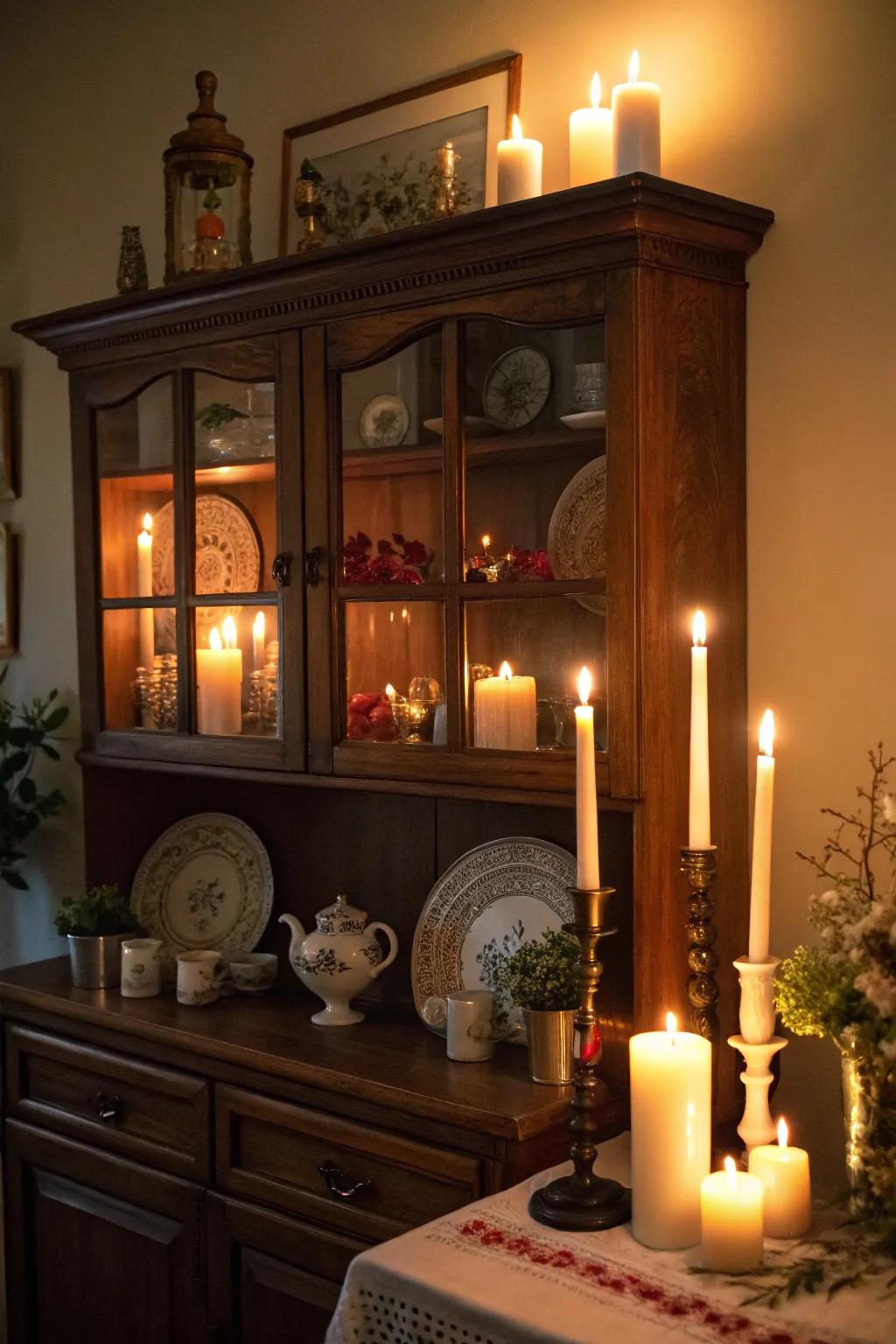 Candles establish a warm and welcoming ambiance.