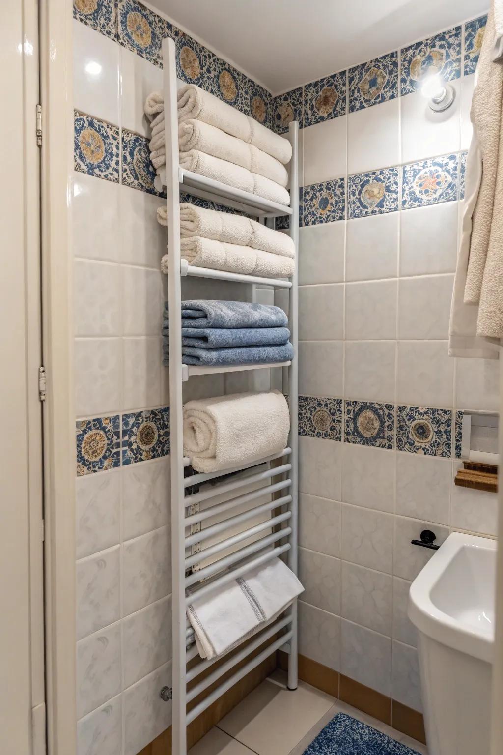 Flip-down mounts conserve expanse and sustain accessible towels.
