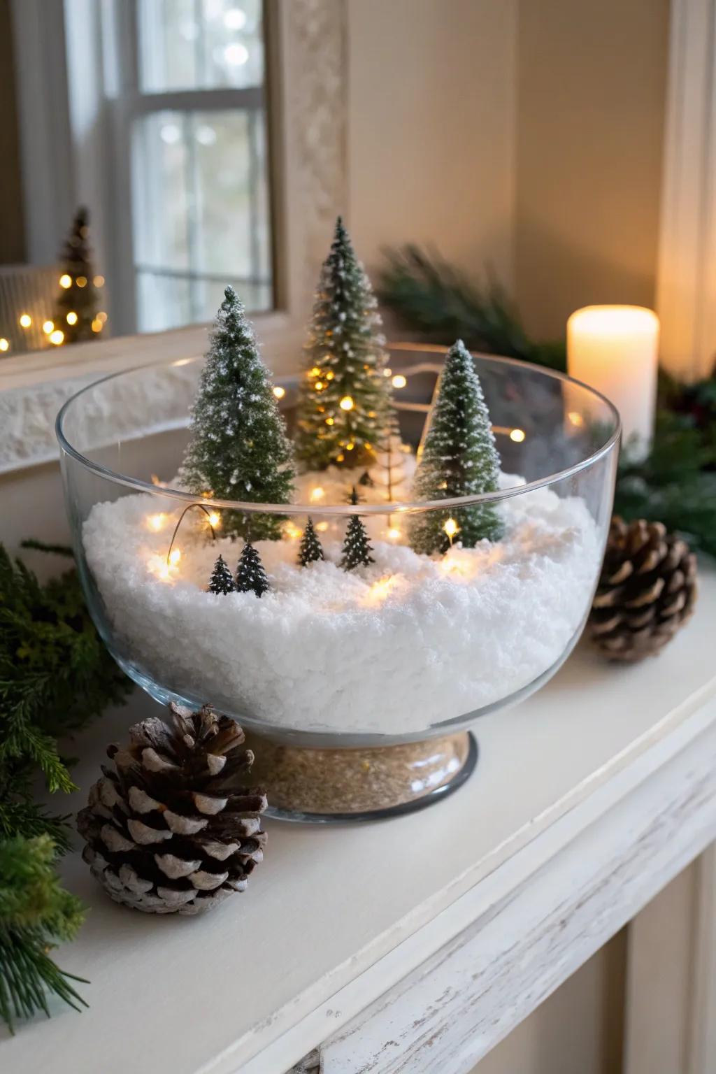 A presentation bowl depicting a charming winter wonderland.