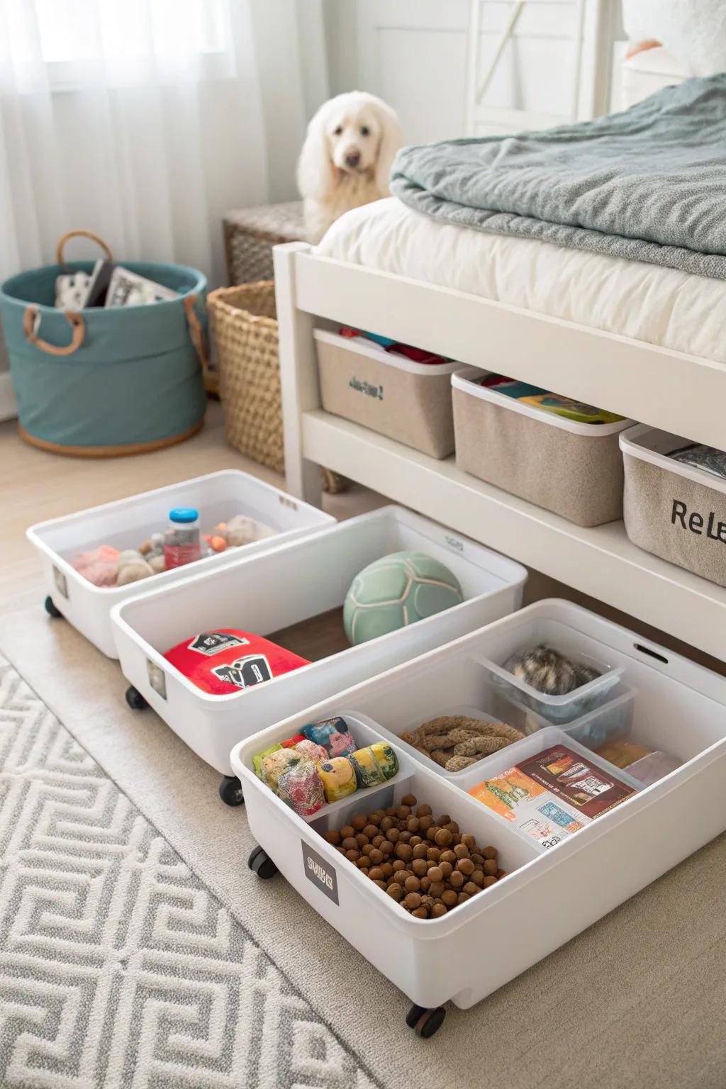 Organize pet essentials with a handy rolling cart.