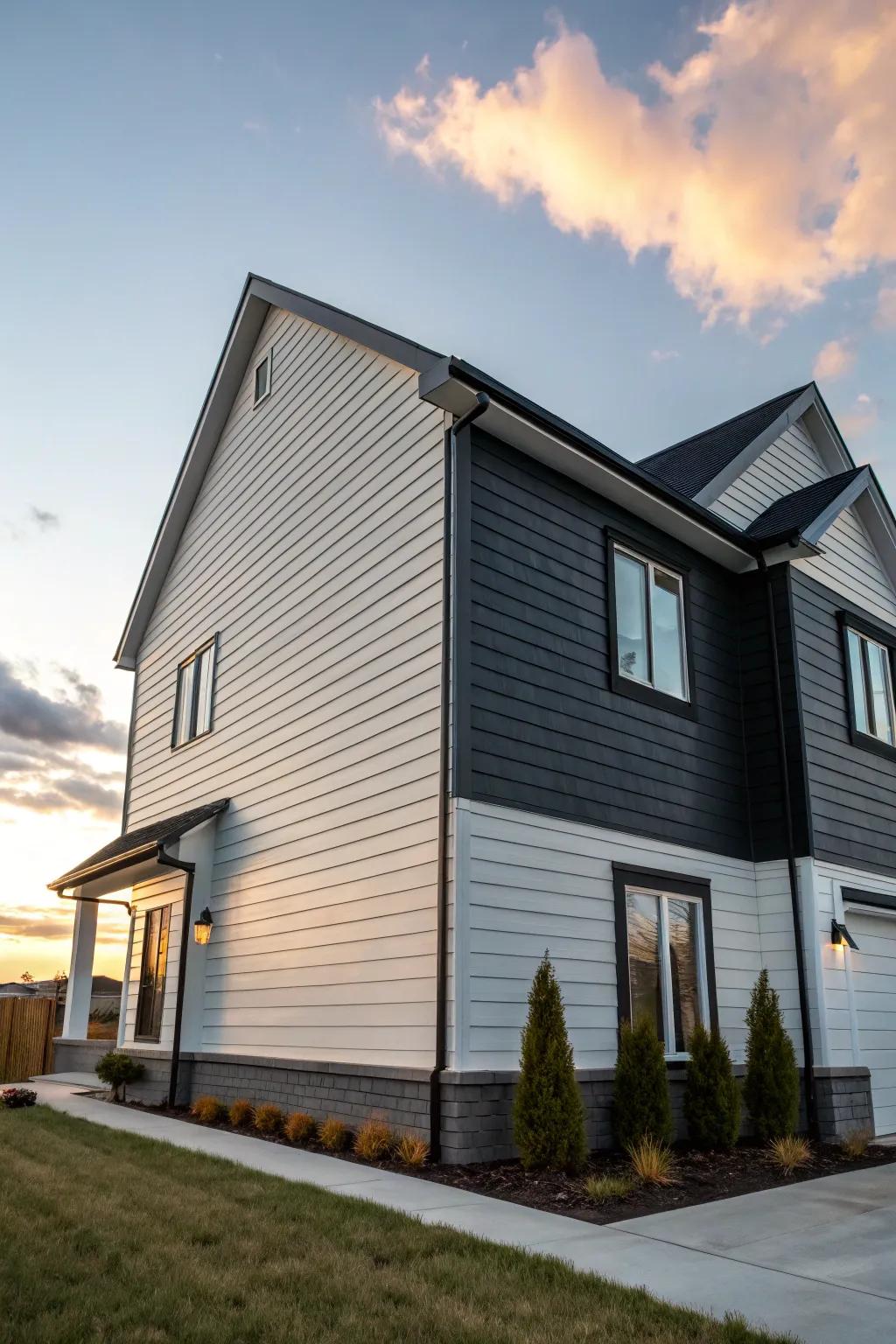 A home featuring sleek dual-tone siding.