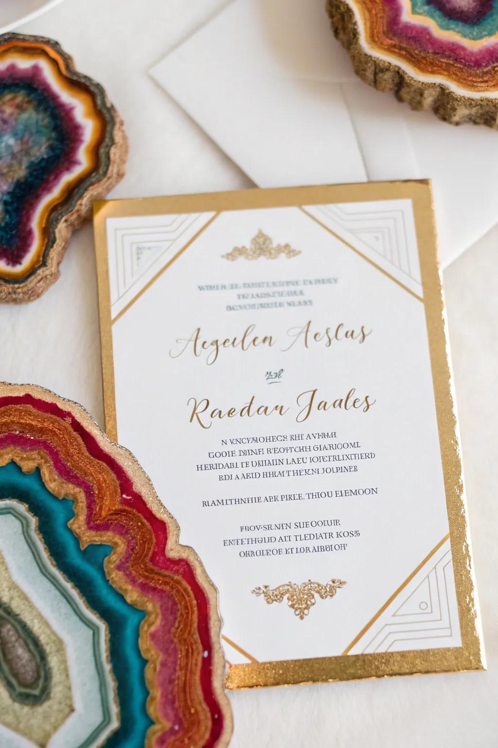 Geode prints offer an edgy and earthy invitation style.