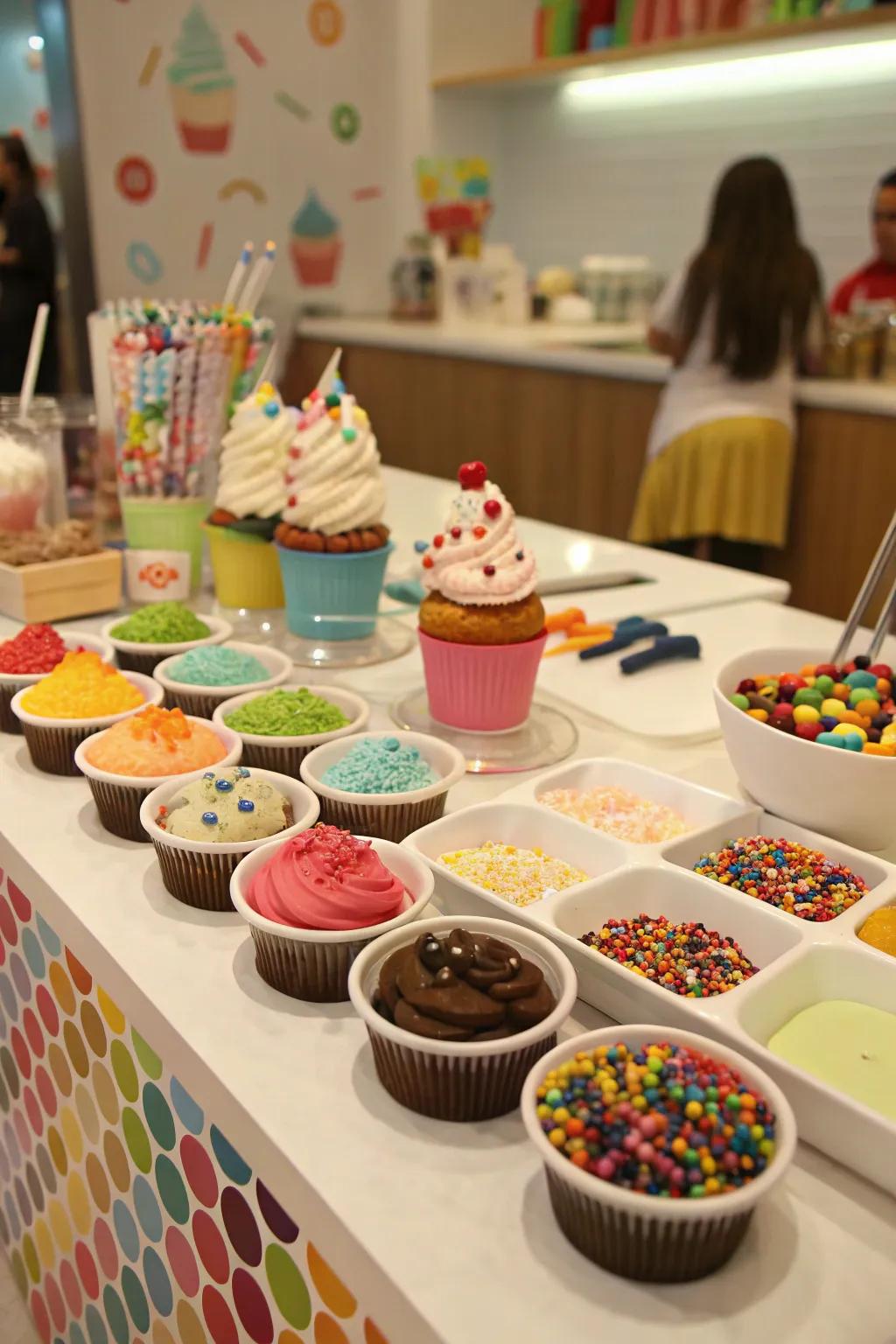 An enjoyable and engaging sweet bar where attendees can adorn cupcakes.